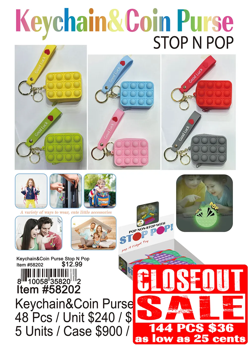 Keychain and Coin Purse Stop N Pop - Closeout 144 Pcs.